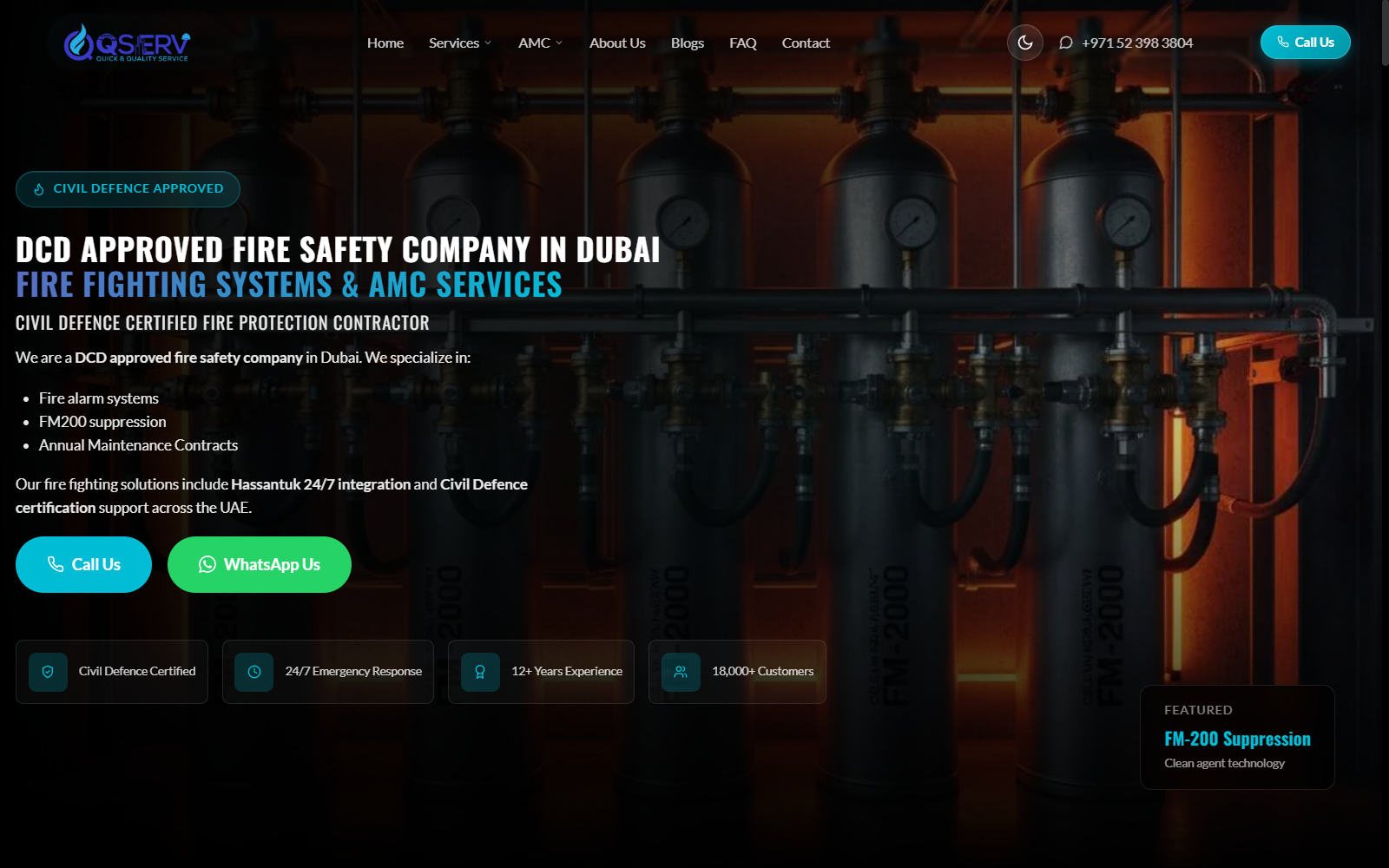 QSERV UAE - Fire Safety Company Website hero screenshot